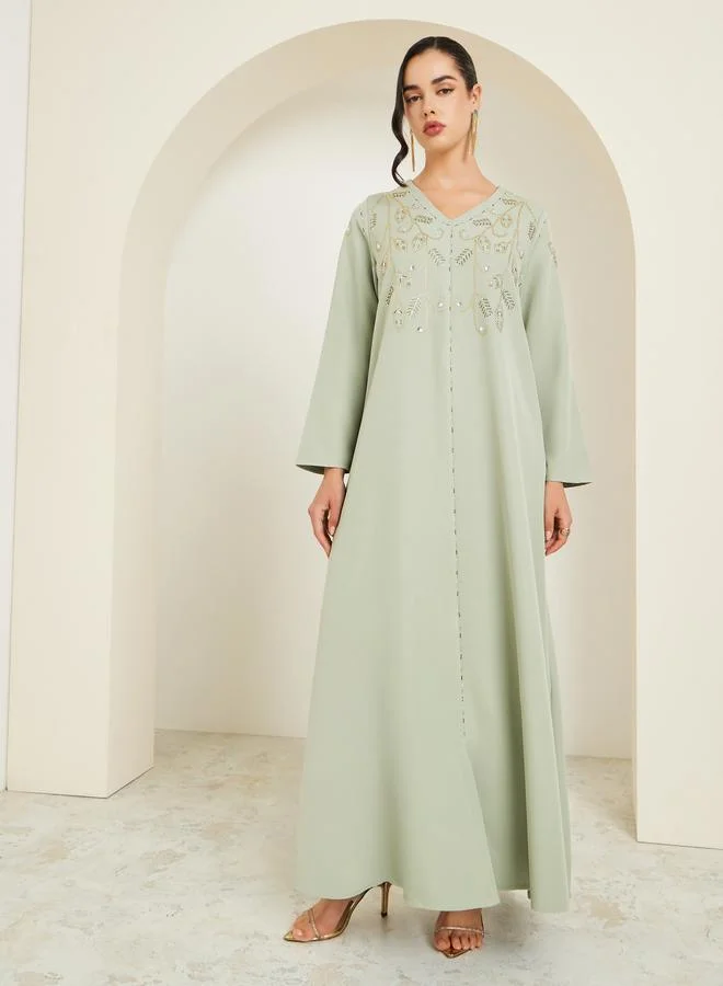 Amirah Women Green Embroidered Jalabiya